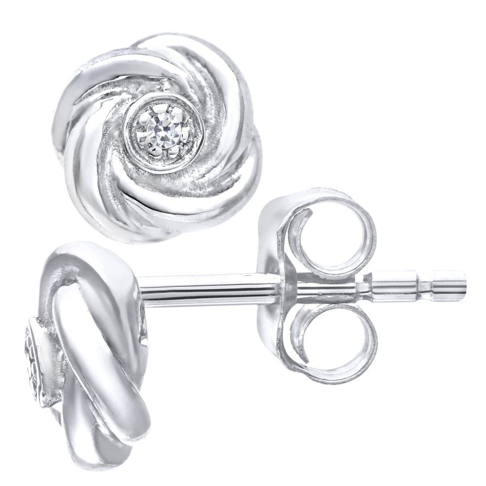 SPARKLD 9ct White Gold 0.01ct Diamond Flower Stud Earrings