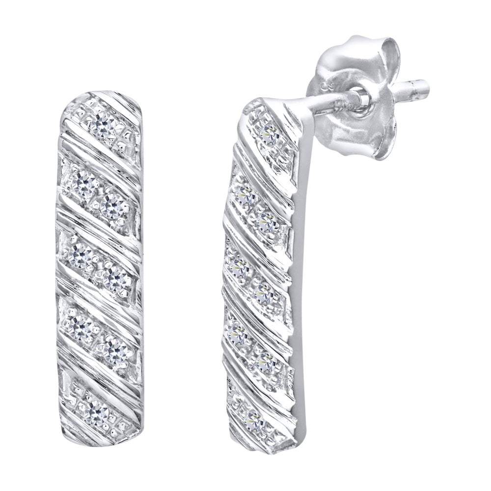 SPARKLD 9ct White Gold 0.05ct Diamond Stick Drop Earrings