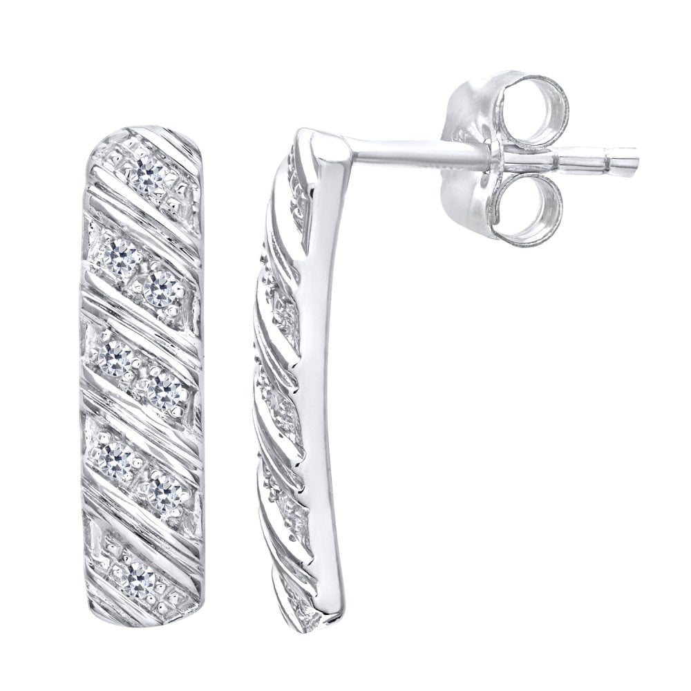 SPARKLD 9ct White Gold 0.05ct Diamond Stick Drop Earrings