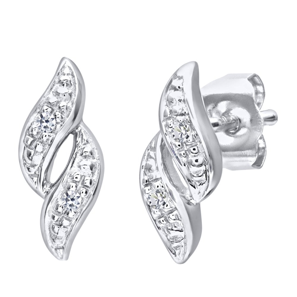 SPARKLD 9ct White Gold Ladies 0.02ct Diamond Earrings
