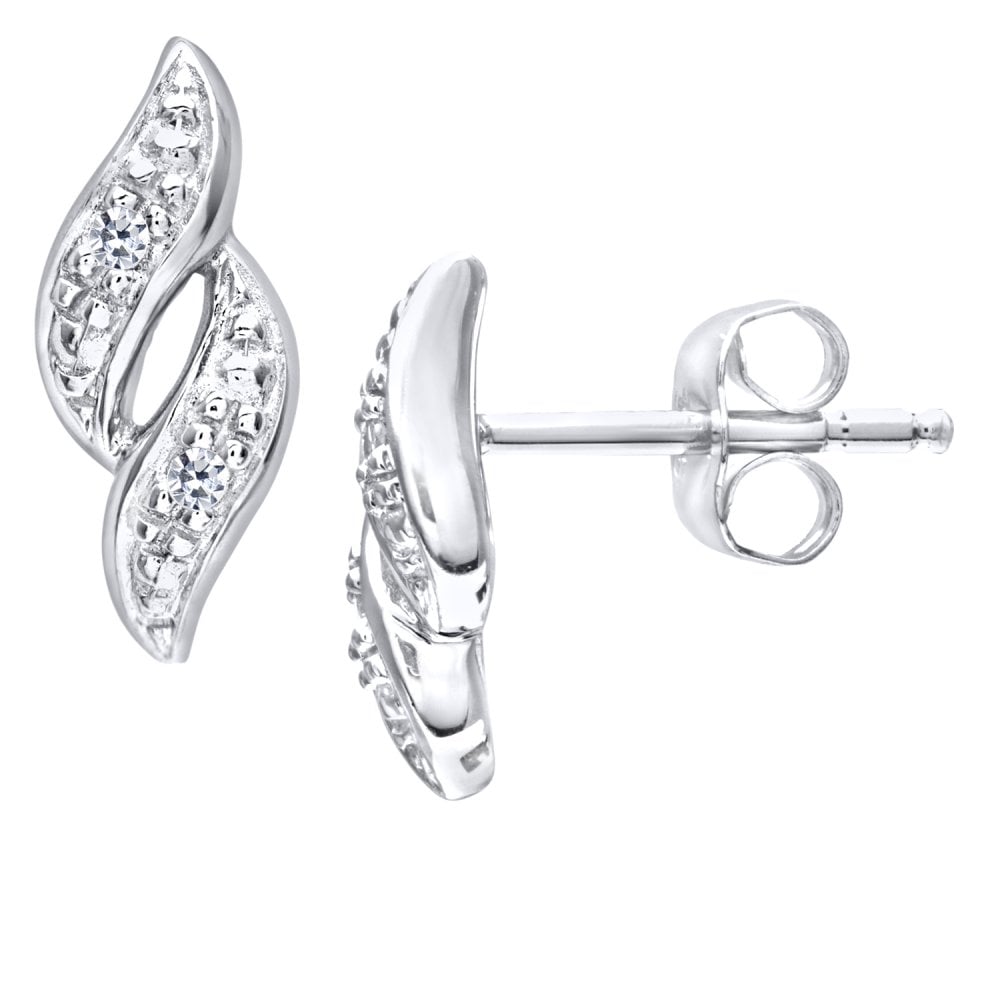 SPARKLD 9ct White Gold Ladies 0.02ct Diamond Earrings
