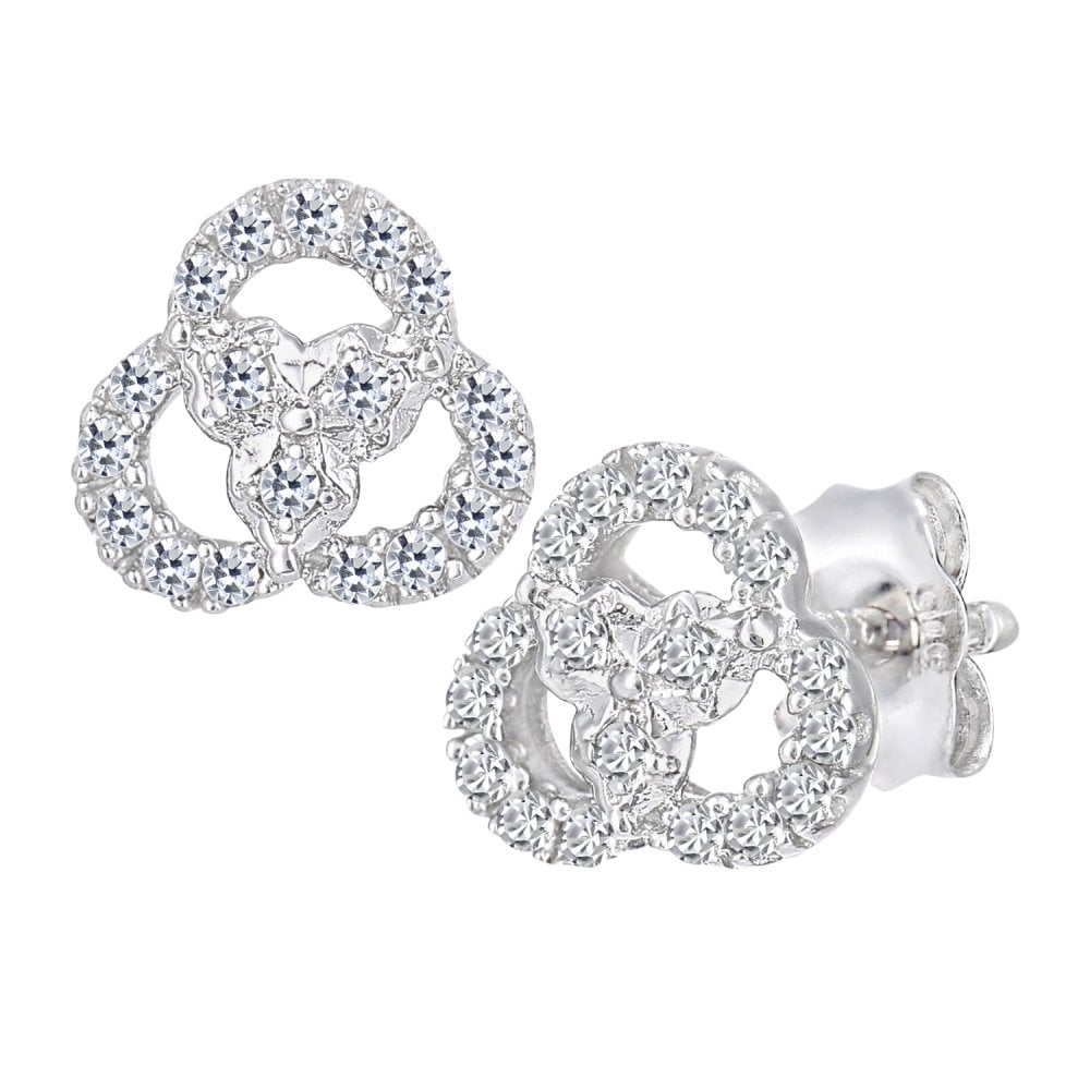 SPARKLD 9ct White Gold 0.15ct Diamond Flower Stud Earrings