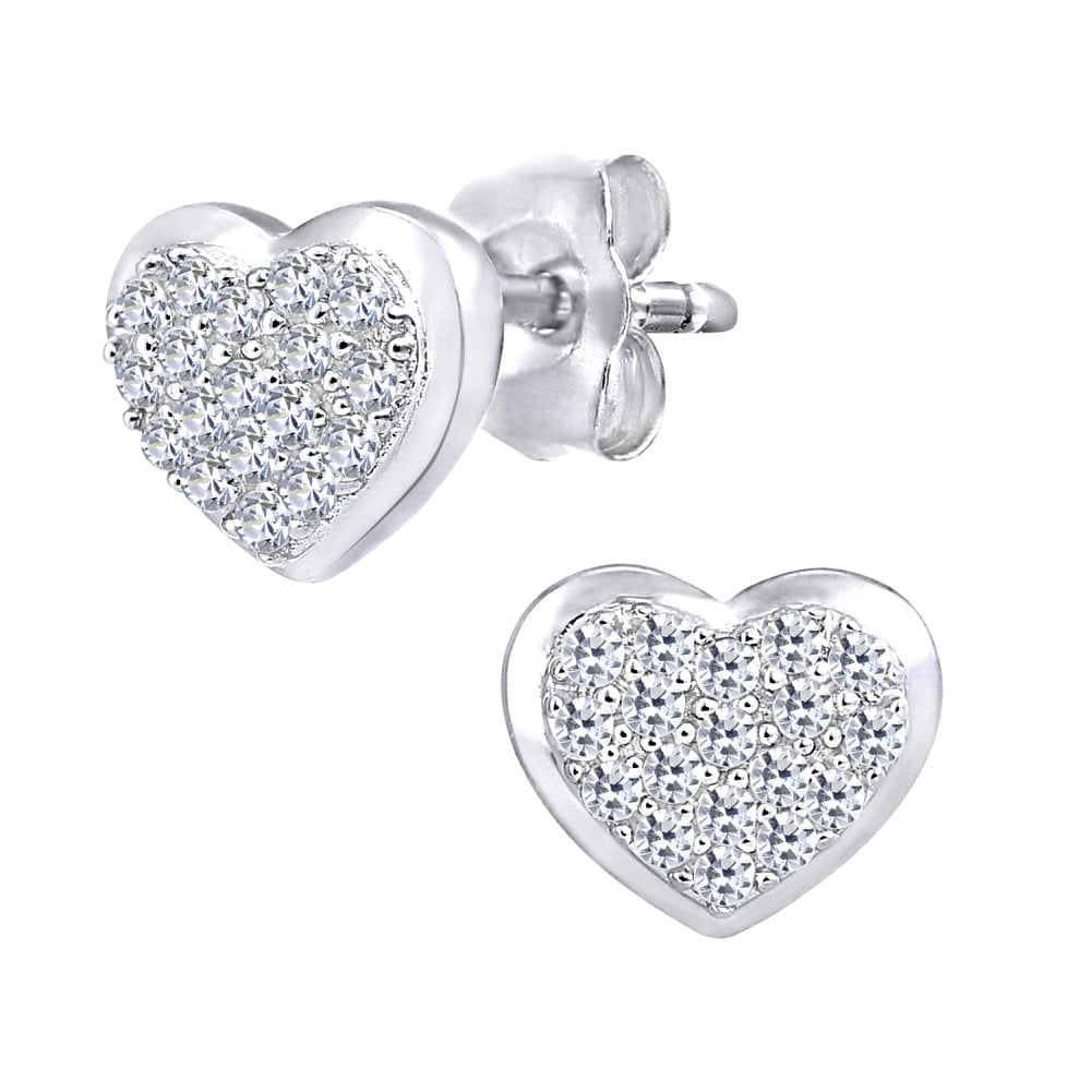 SPARKLD 9ct White Gold 0.15ct Diamond Heart Stud Earrings