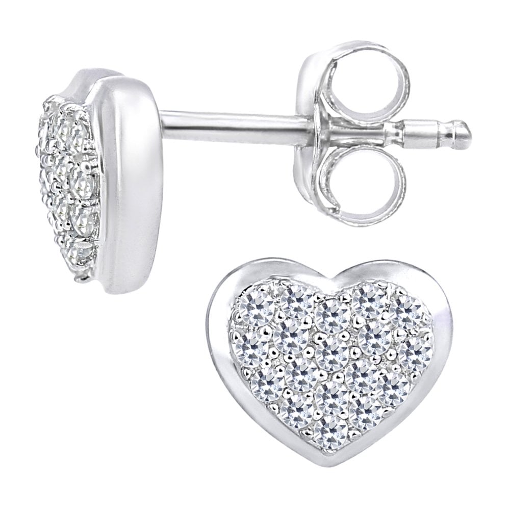 SPARKLD 9ct White Gold 0.15ct Diamond Heart Stud Earrings