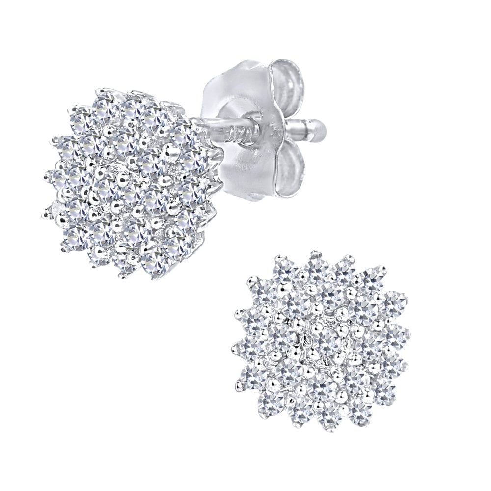SPARKLD 9ct White Gold 0.20ct Diamond Cluster Stud Earrings