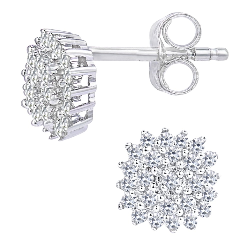 SPARKLD 9ct White Gold 0.20ct Diamond Cluster Stud Earrings