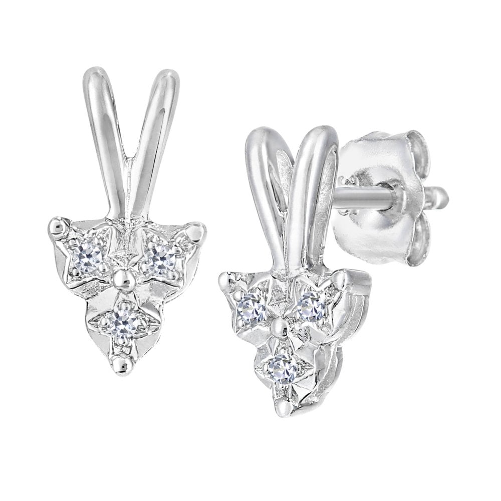 SPARKLD 9ct White Gold 0.03ct Diamond Trilogy Stud Earrings