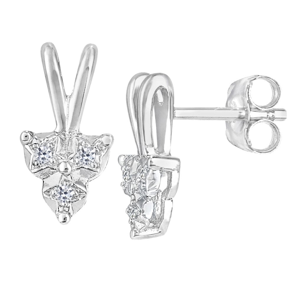 SPARKLD 9ct White Gold 0.03ct Diamond Trilogy Stud Earrings