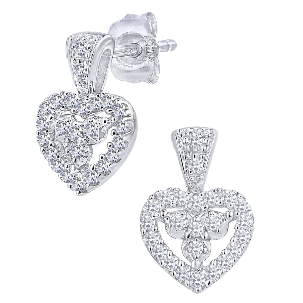 SPARKLD 9ct White Gold 0.20ct Diamond Heart Drop Earrings
