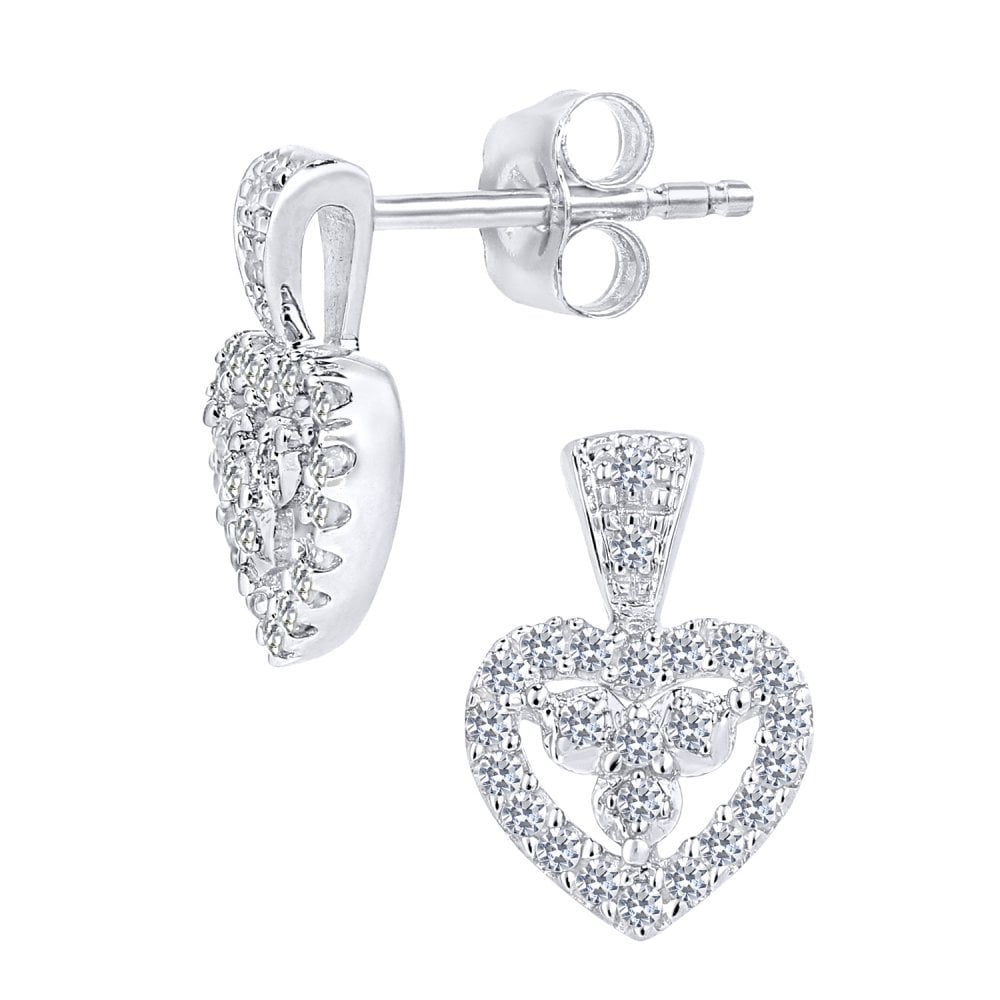 SPARKLD 9ct White Gold 0.20ct Diamond Heart Drop Earrings