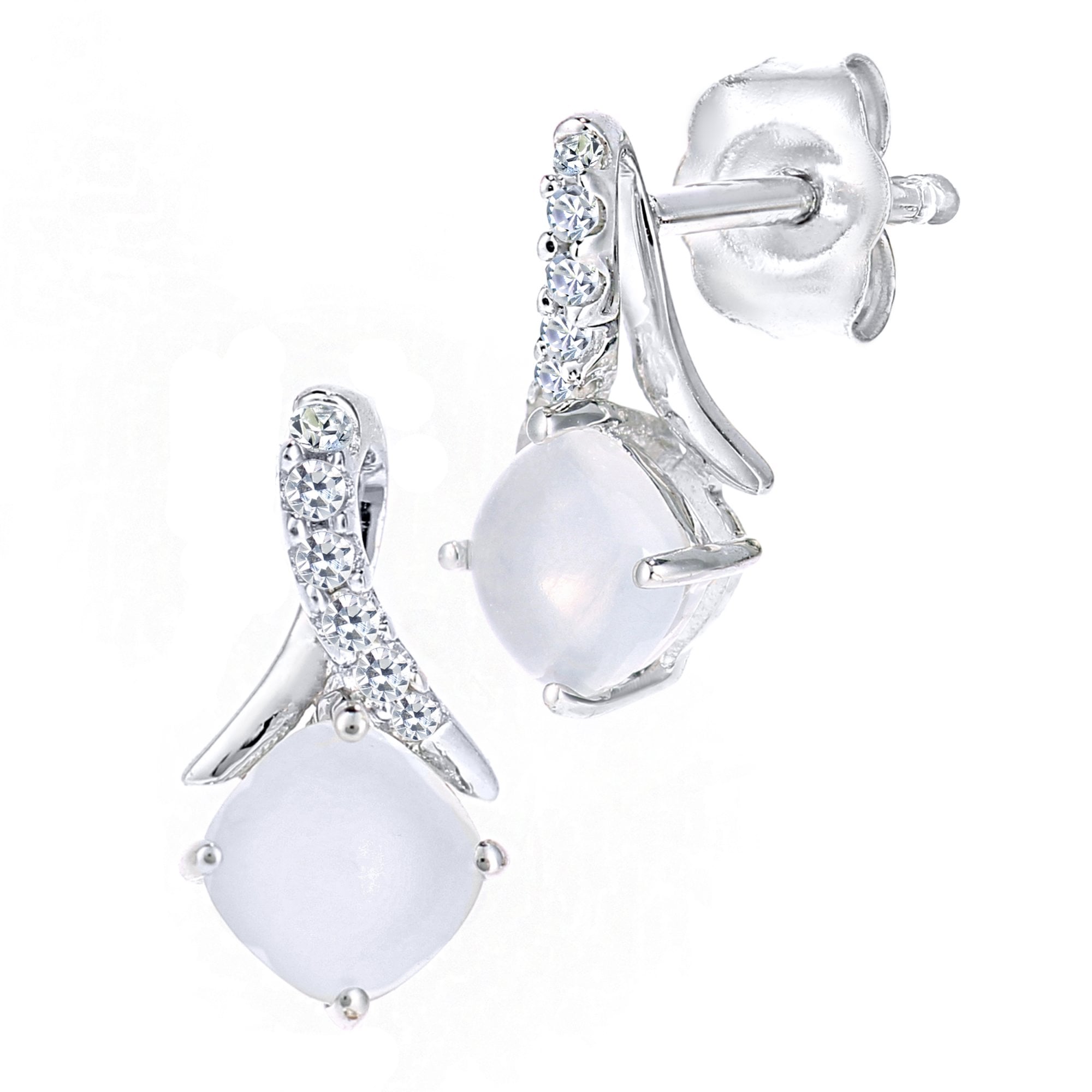 SPARKLD 9ct White Gold Cushion Opal Crossover 0.05ct Diamond Stud Earrings