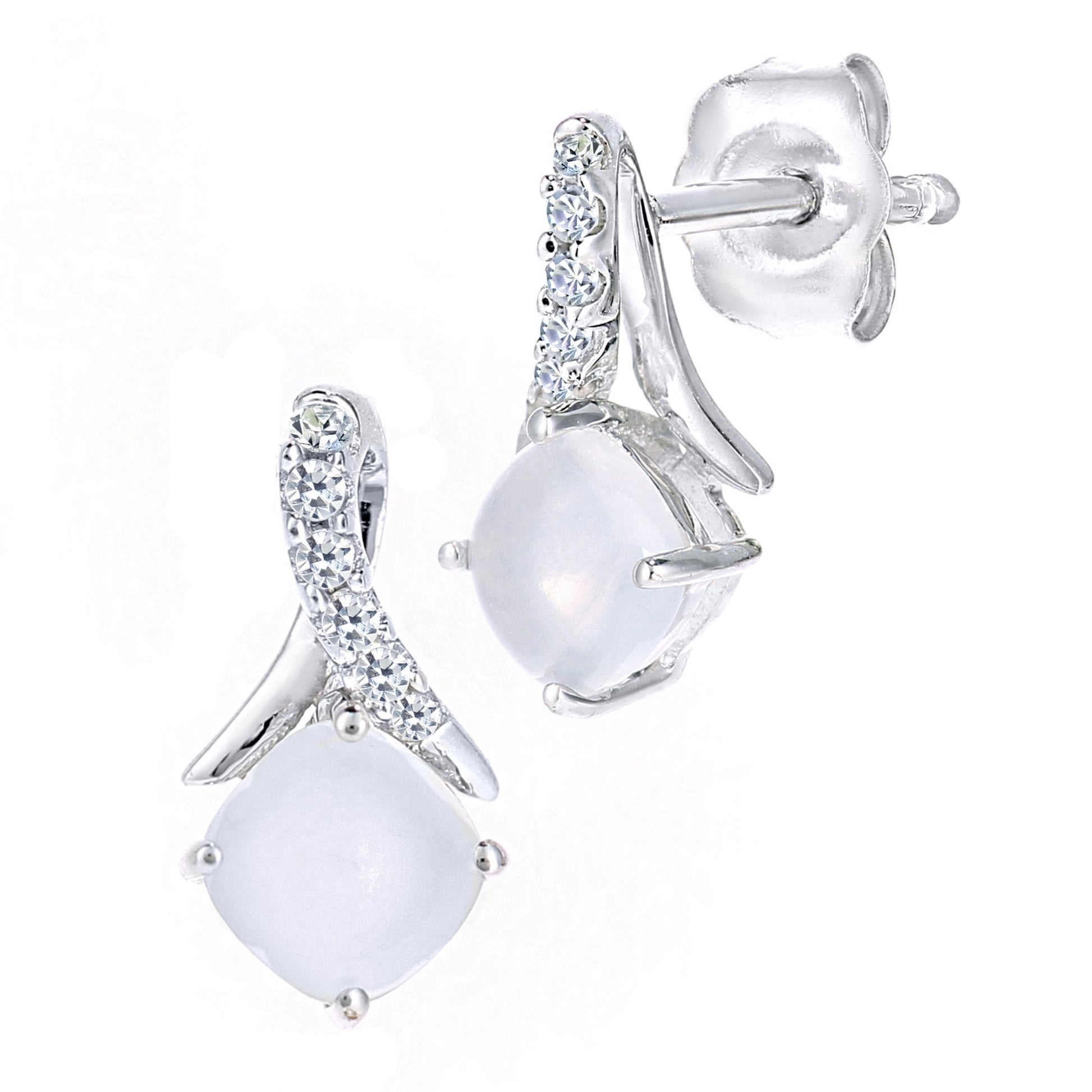 SPARKLD 9ct White Gold Cushion Opal Crossover 0.05ct Diamond Stud Earrings