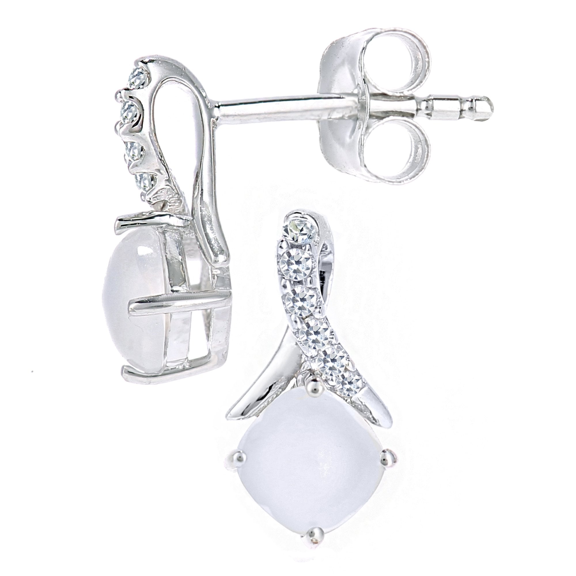 SPARKLD 9ct White Gold Cushion Opal Crossover 0.05ct Diamond Stud Earrings