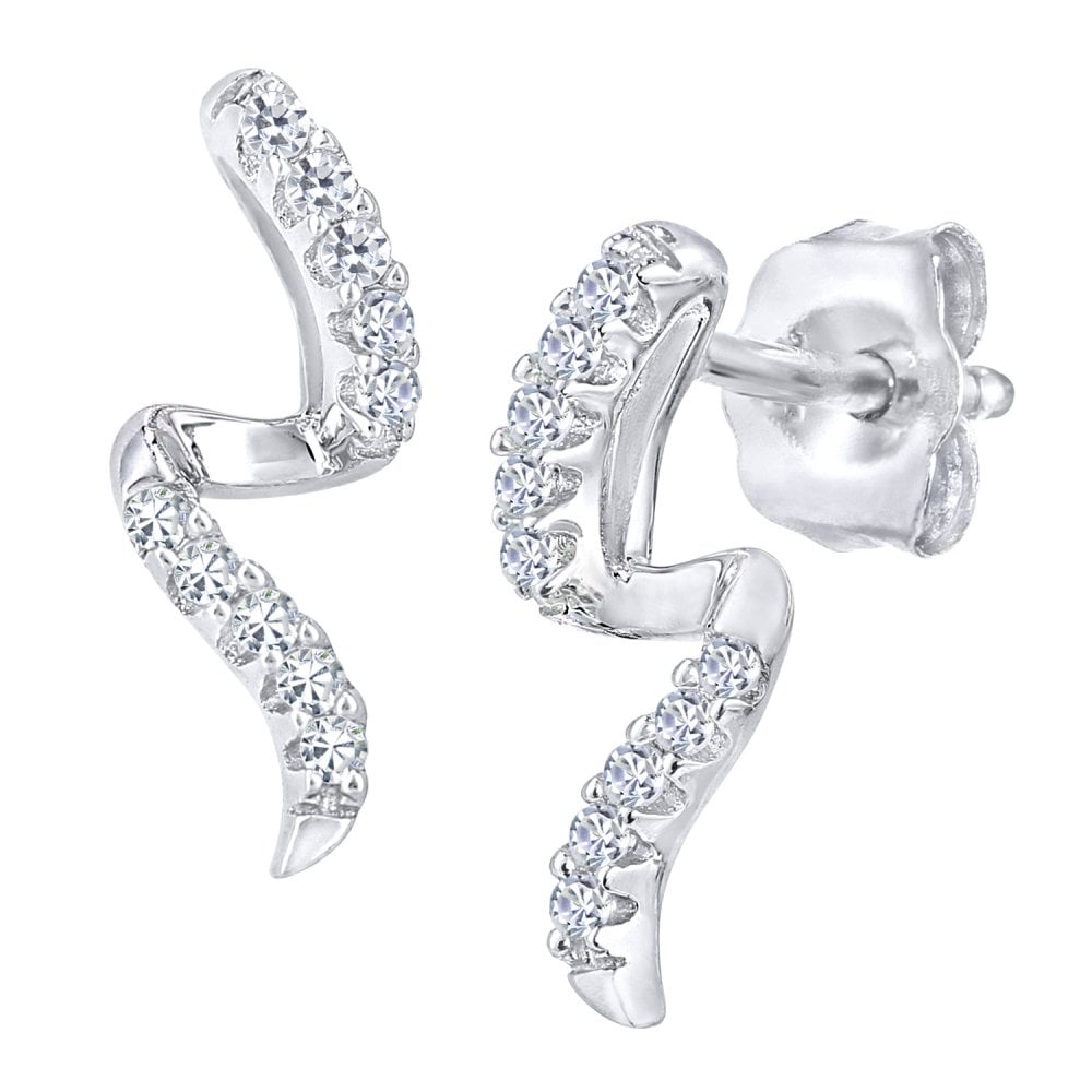 SPARKLD 9ct White Gold 0.07ct Diamond Twist Drop Earrings