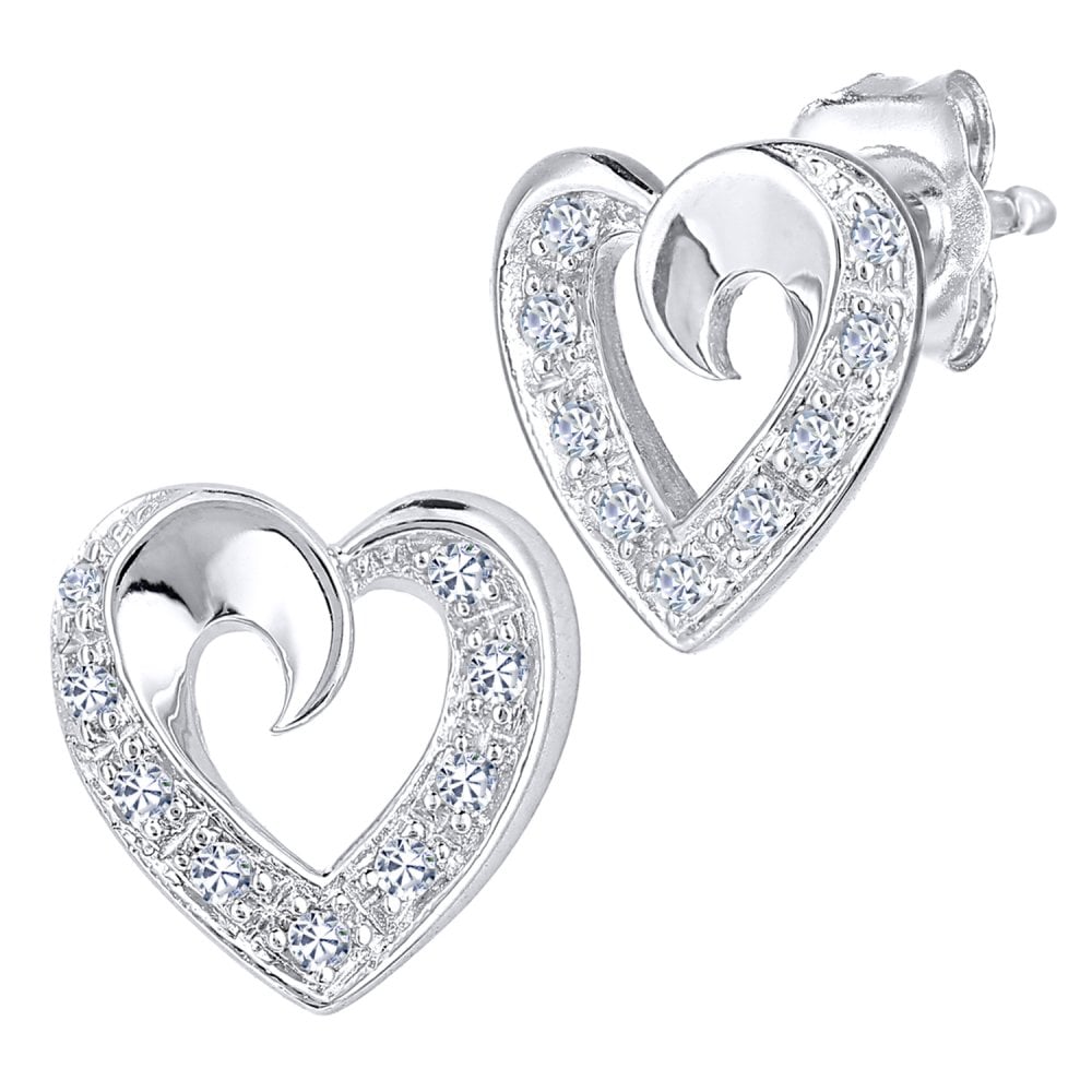 SPARKLD 9ct White Gold 0.07ct Diamond Heart Stud Earrings