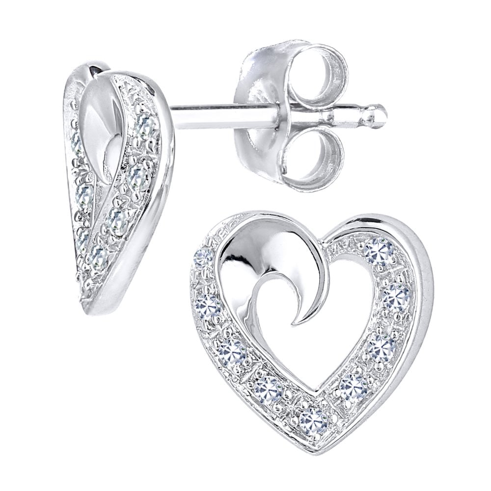 SPARKLD 9ct White Gold 0.07ct Diamond Heart Stud Earrings