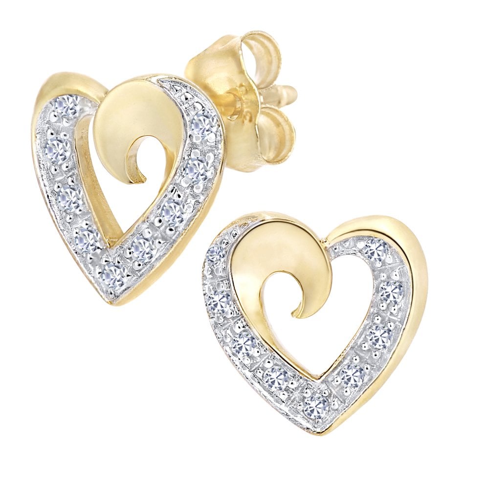 SPARKLD 9ct Yellow Gold 0.07ct Diamond Heart Stud Earrings