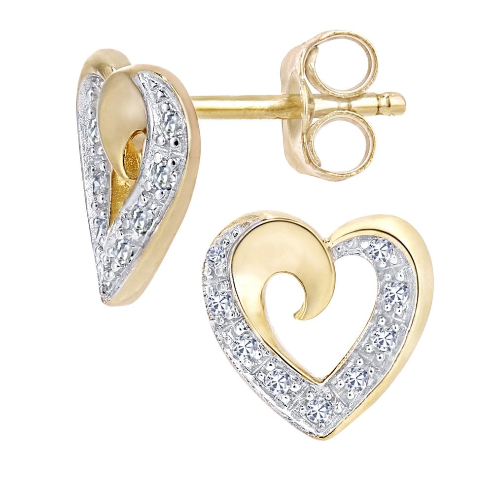 SPARKLD 9ct Yellow Gold 0.07ct Diamond Heart Stud Earrings