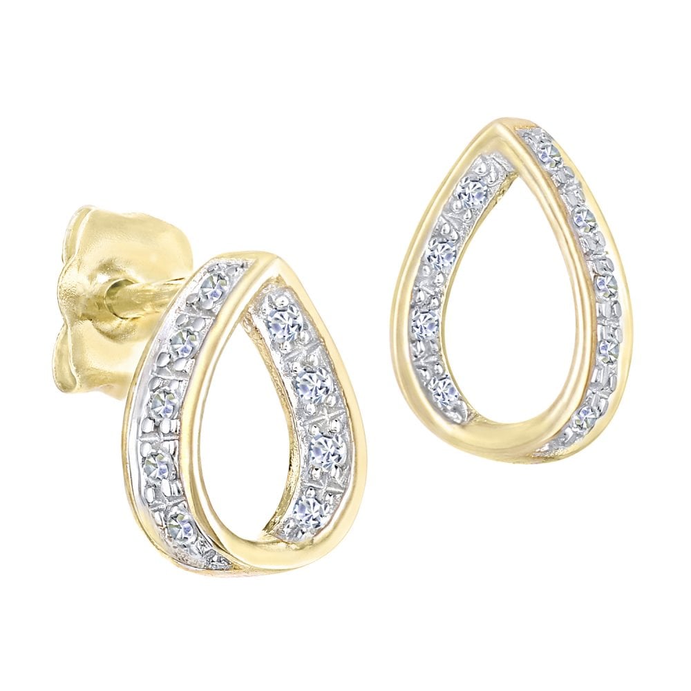 SPARKLD 9ct Yellow Gold 0.07ct Diamond Teardrop Stud Earrings