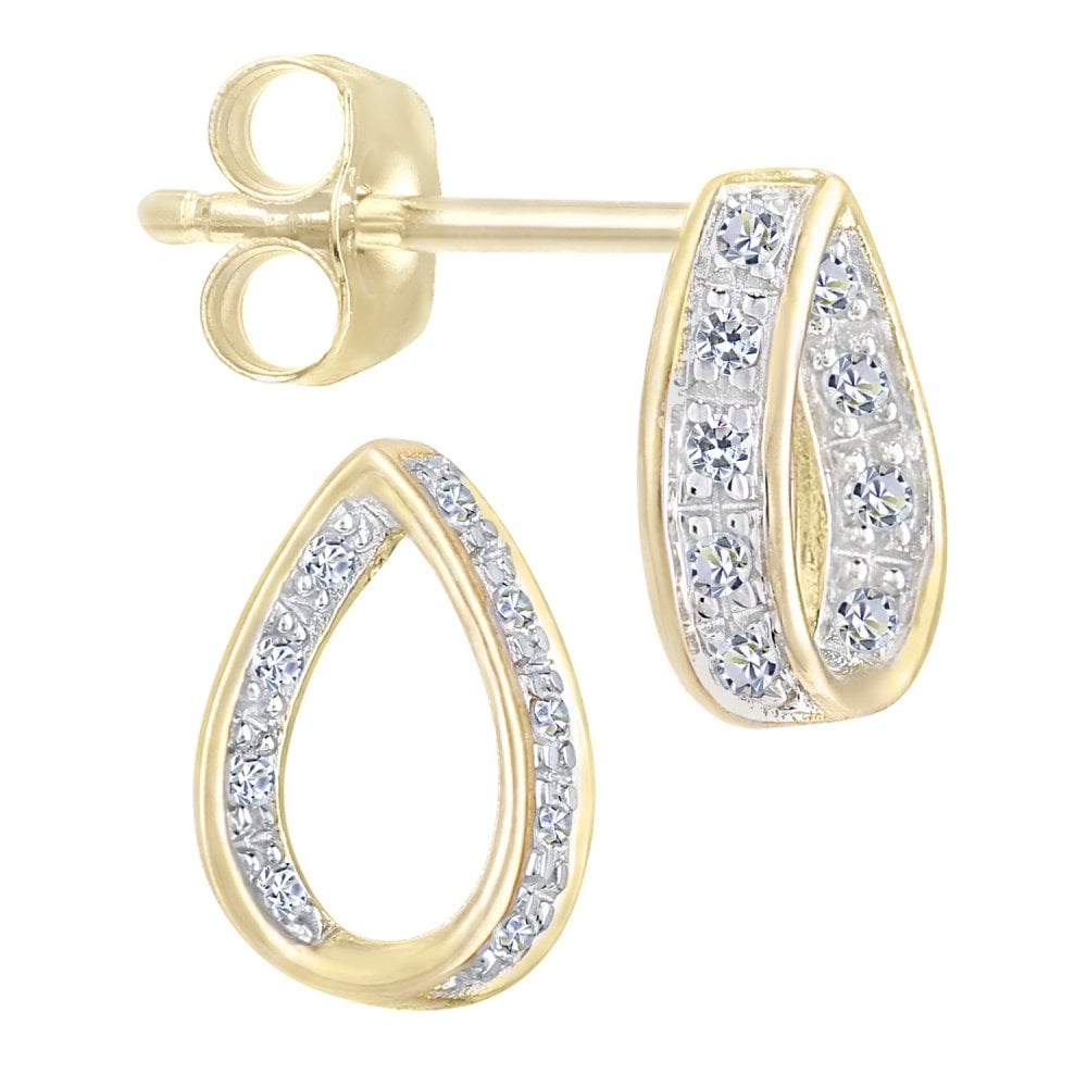 SPARKLD 9ct Yellow Gold 0.07ct Diamond Teardrop Stud Earrings