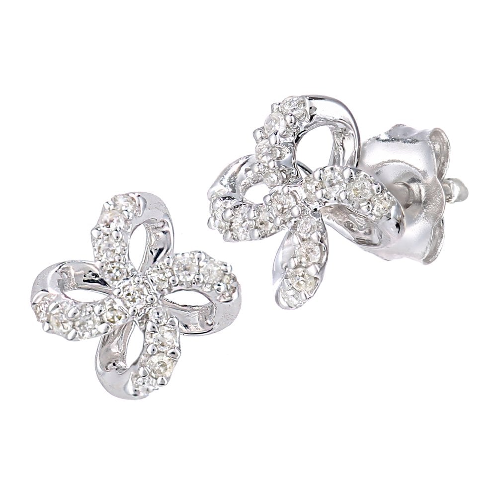 SPARKLD 9ct White Gold 0.12ct Diamond Flower Stud Earrings