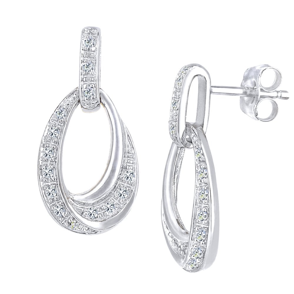 SPARKLD 9ct White Gold 0.11ct Diamond Drop Earrings