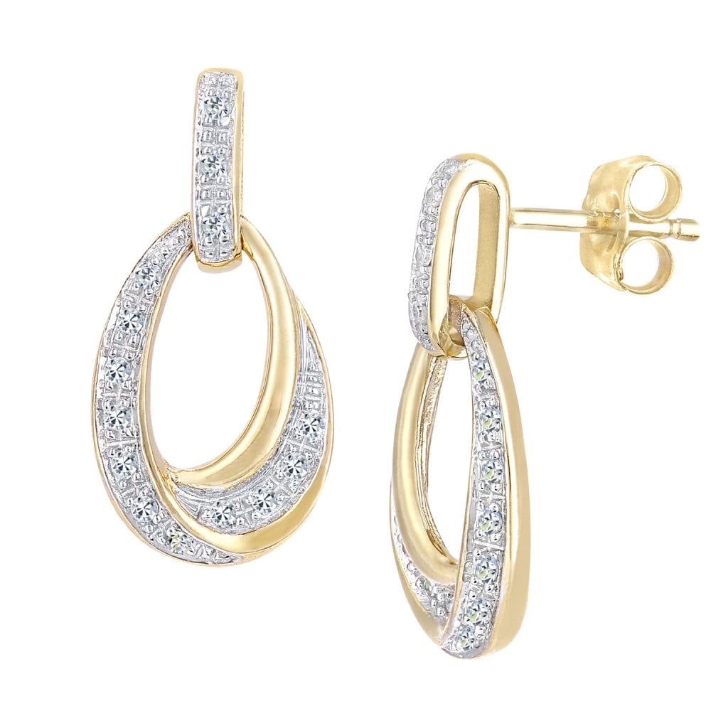 SPARKLD 9ct Yellow Gold 0.10ct Diamond Drop Earrings