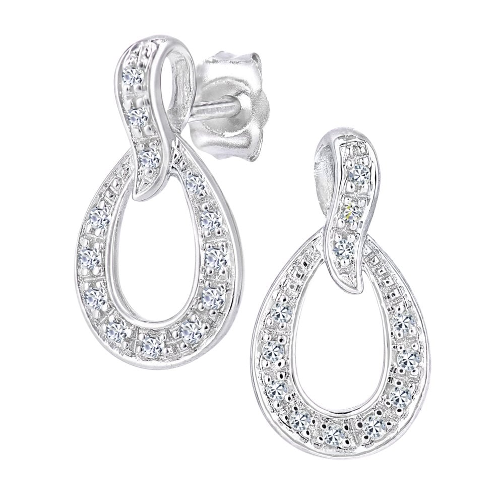 SPARKLD 9ct White Gold 0.10ct Diamond Teardrop Stud Earrings