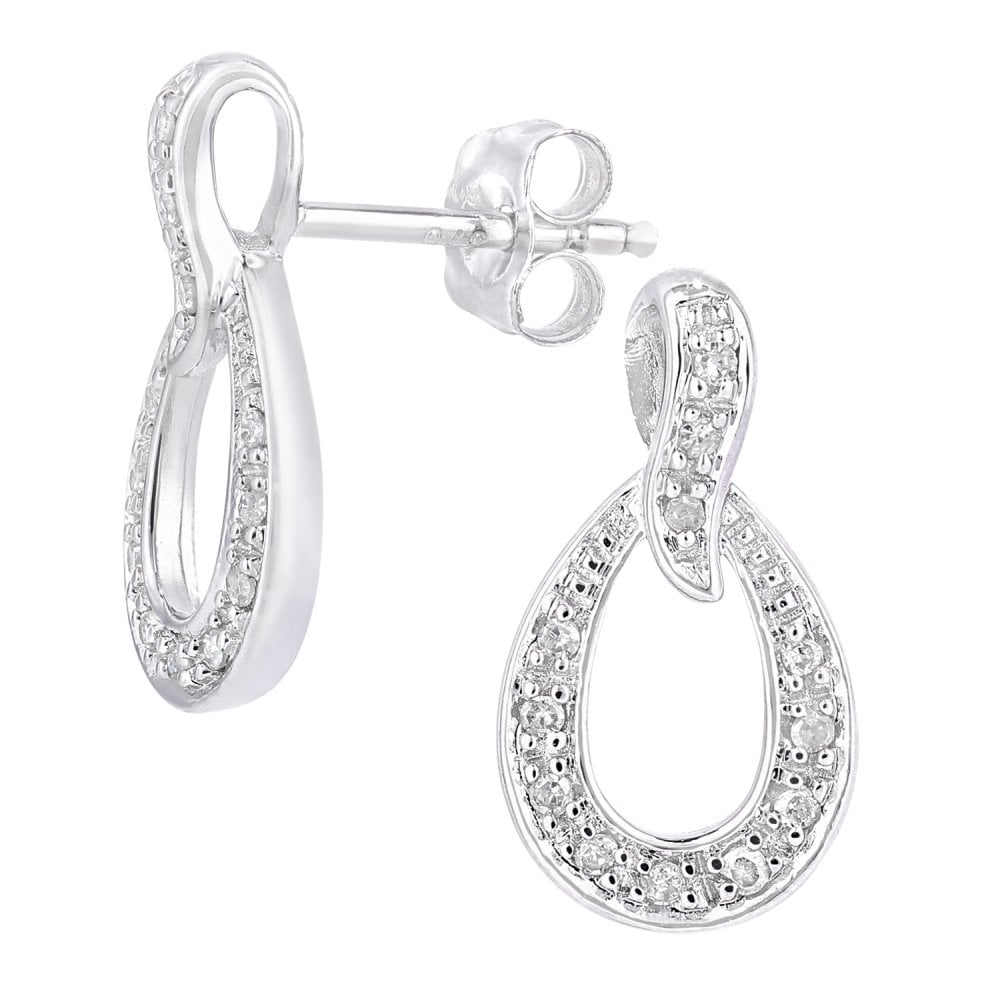 SPARKLD 9ct White Gold 0.10ct Diamond Teardrop Stud Earrings