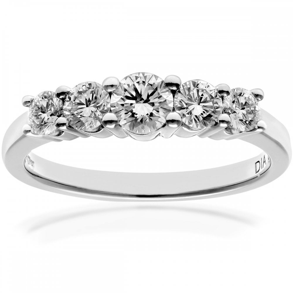 SPARKLD Platinum 5 stone Eternity Ring, IJ/I Certified 0.75ct Round Brilliant Diamonds