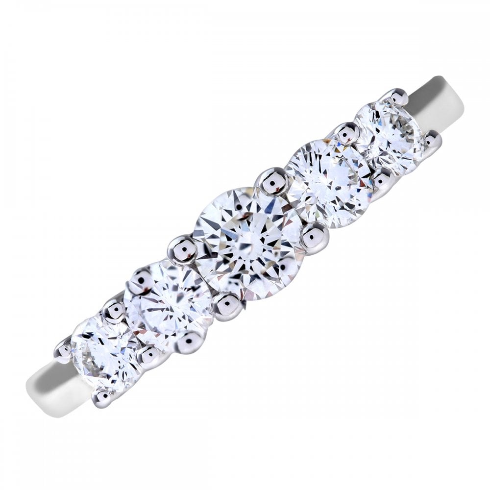SPARKLD Platinum 5 stone Eternity Ring, IJ/I Certified 0.75ct Round Brilliant Diamonds