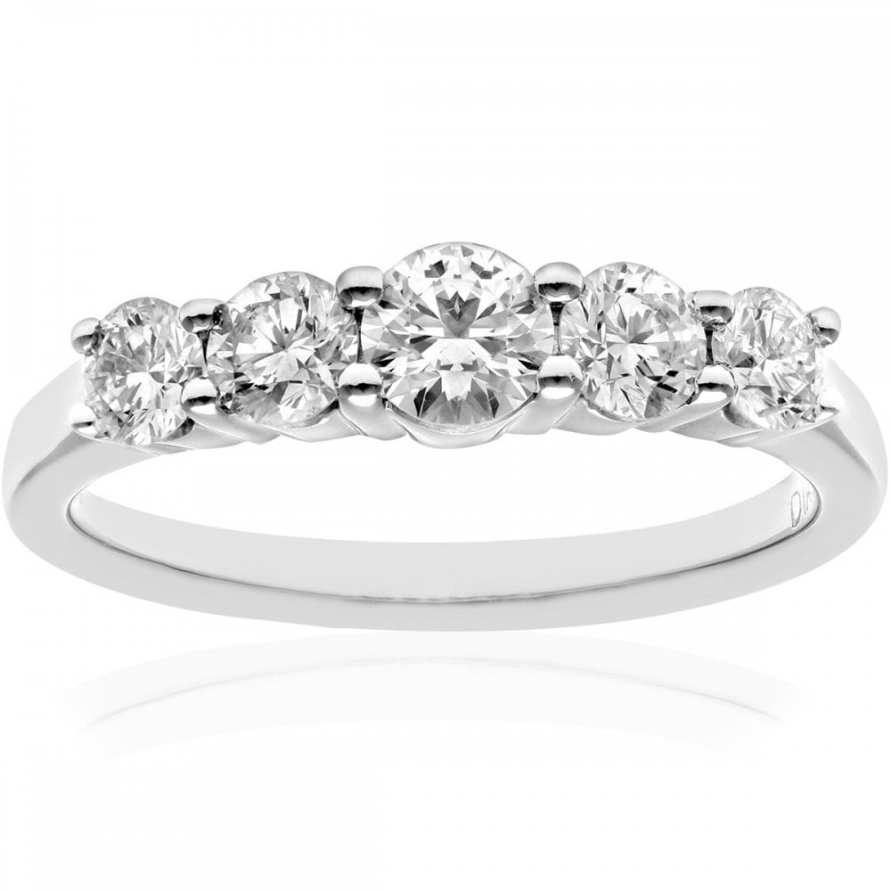 SPARKLD Platinum 5 stone Eternity Ring, H/SI Certified 1.00ct Round Brilliant Diamonds