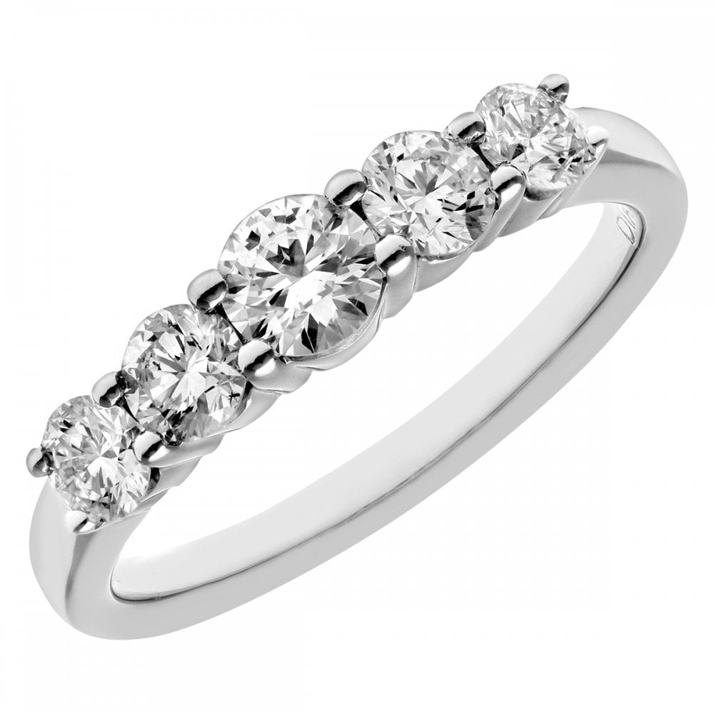 SPARKLD Platinum 5 stone Eternity Ring, H/SI Certified 1.00ct Round Brilliant Diamonds