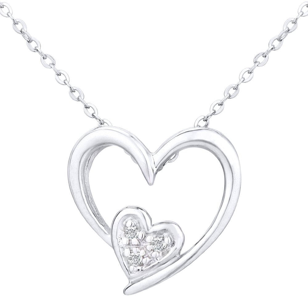 SPARKLD 9ct White Gold And 0.15ct Diamond Heart Pendant Necklace