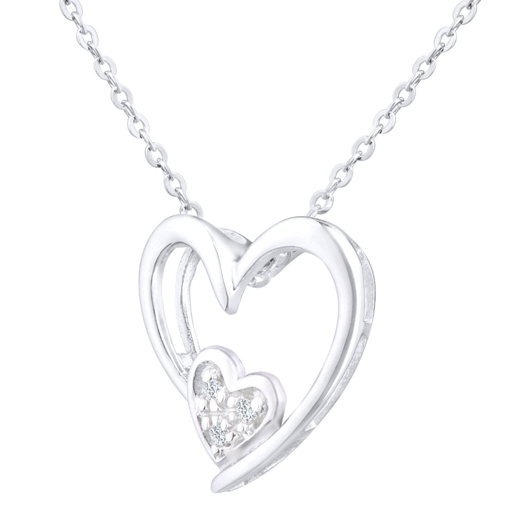 SPARKLD 9ct White Gold And 0.15ct Diamond Heart Pendant Necklace