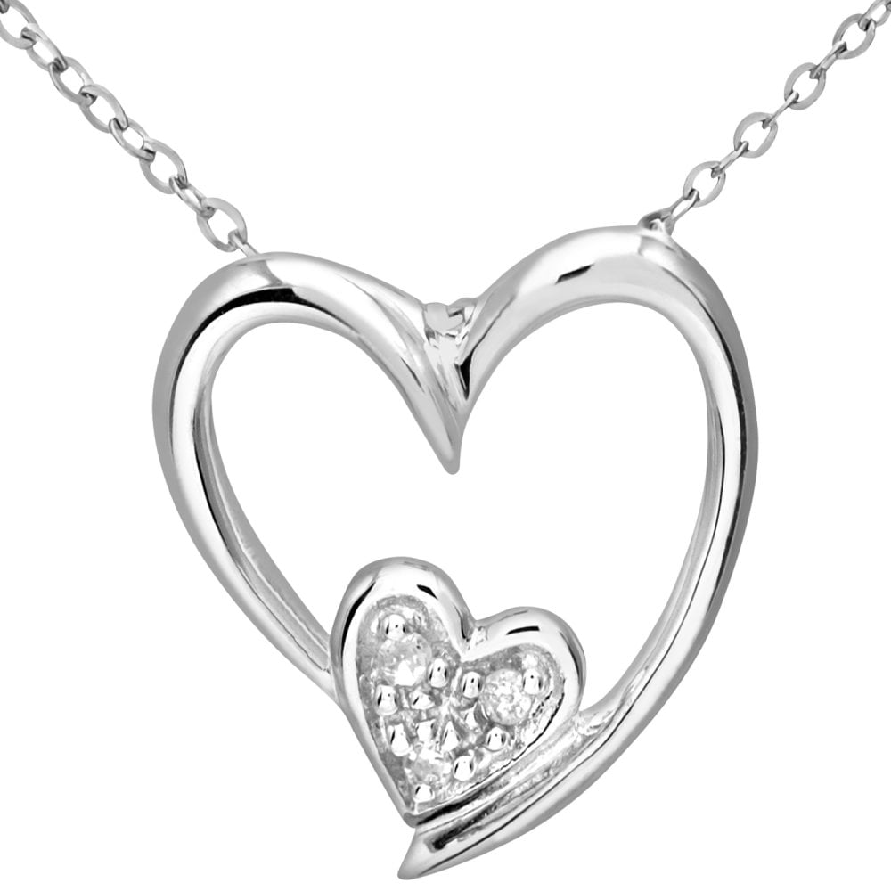 SPARKLD 9ct White Gold And 0.15ct Diamond Heart Pendant Necklace