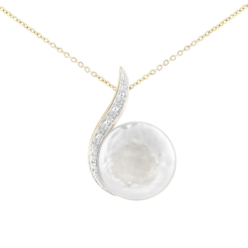 SPARKLD 9ct Yellow Gold Cultured Pearl and 0.02ct Diamond Pendant Necklace