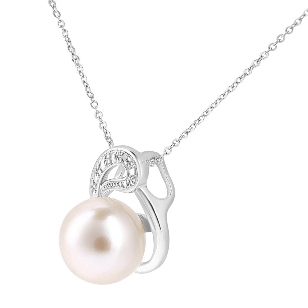 SPARKLD 9ct White Gold Cultured Pearl and 0.01ct Diamond Pendant Necklace
