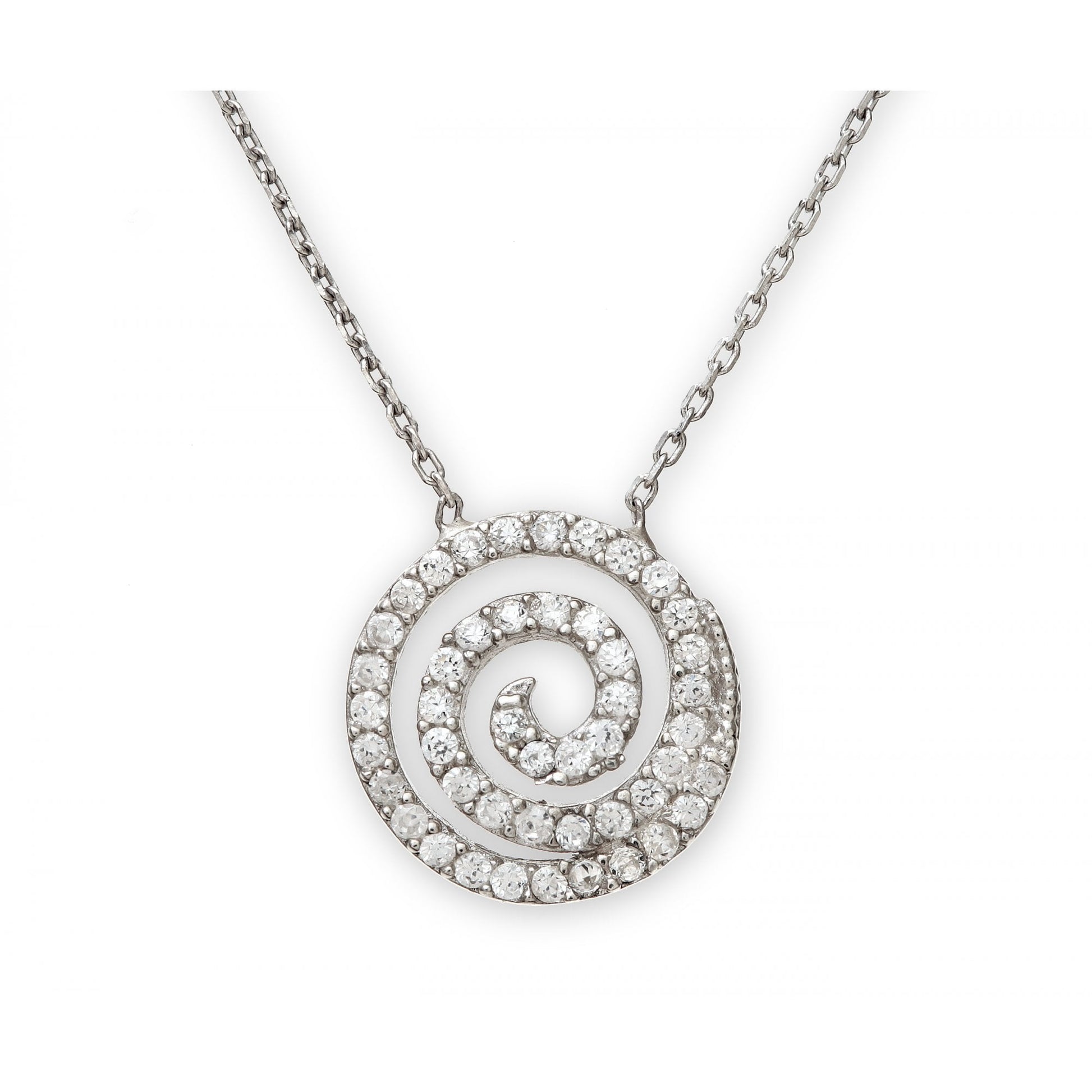 SPARKLD Sterling Silver Cubic Zirconia Swirl Pendant and 42 cm Chain