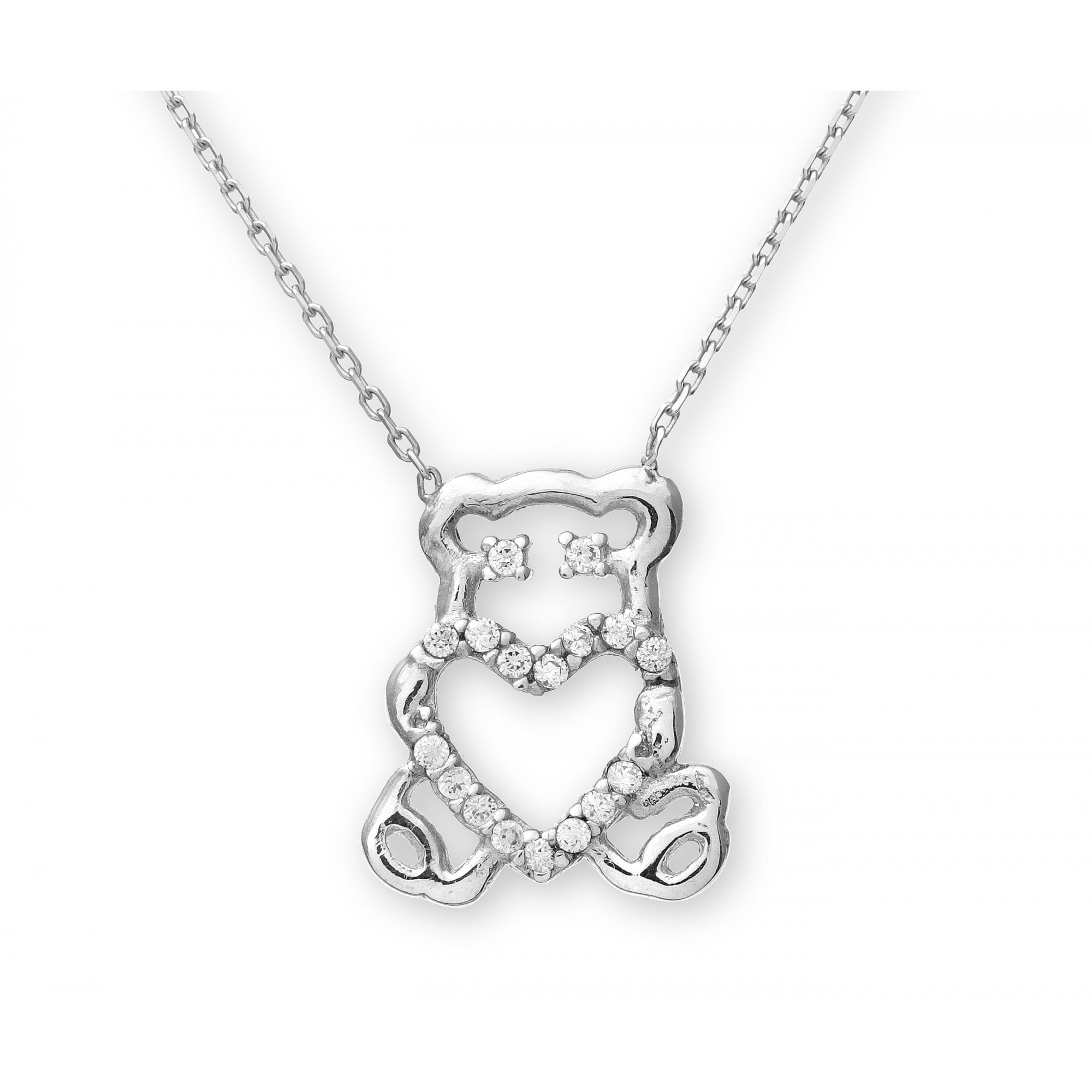 SPARKLD Sterling Silver Cubic Zirconia Teddy Pendant and 42 cm Chain