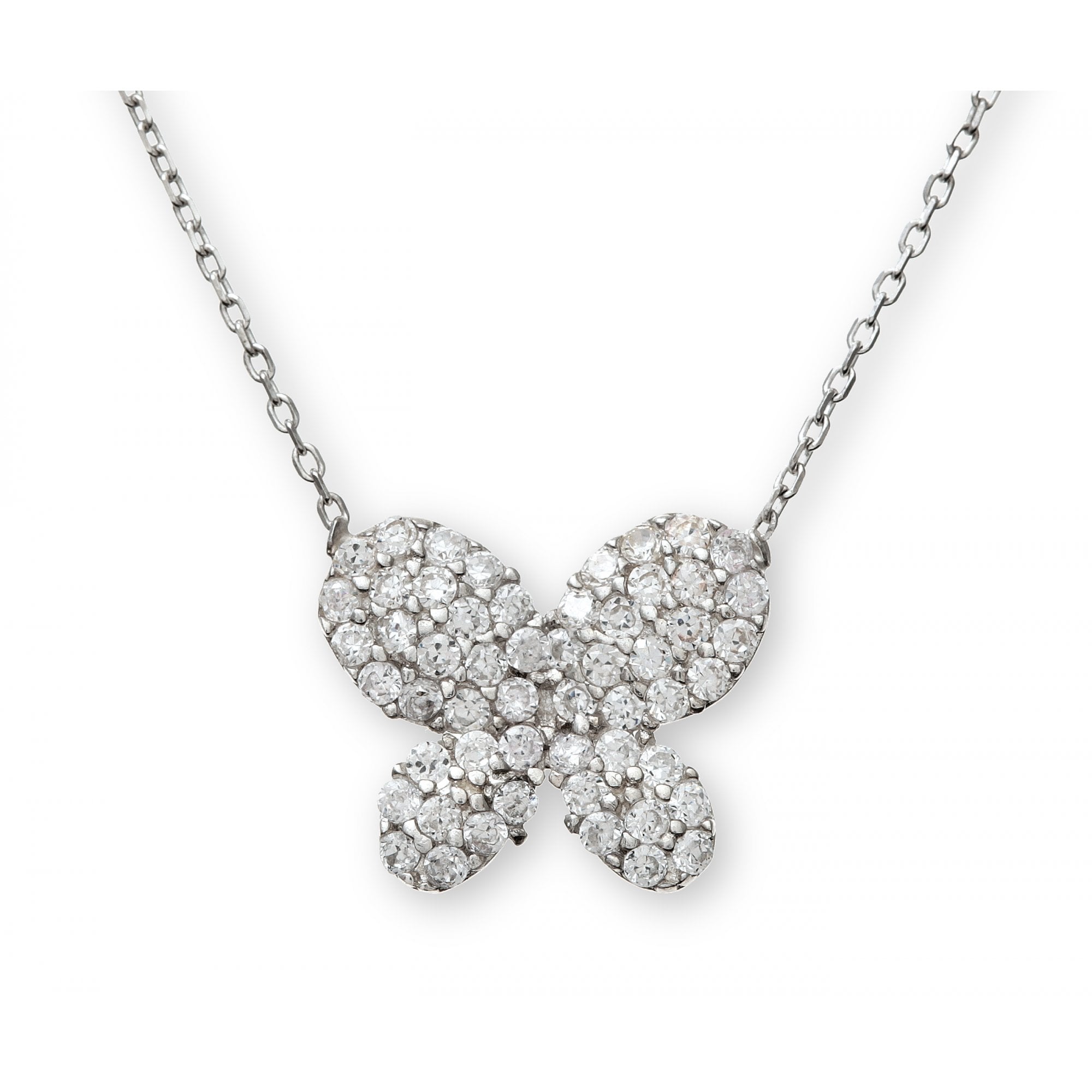 SPARKLD Sterling Silver Micro Pave Cubic Zirconia Butterfly Pendant and 42 cm Chain