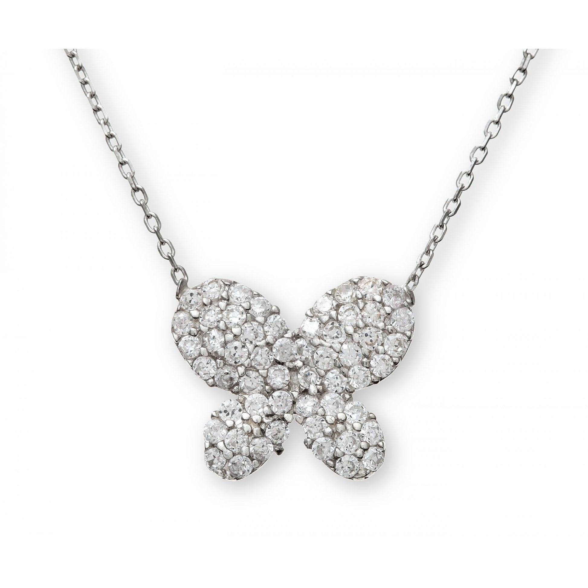SPARKLD Sterling Silver Micro Pave Cubic Zirconia Butterfly Pendant and 42 cm Chain