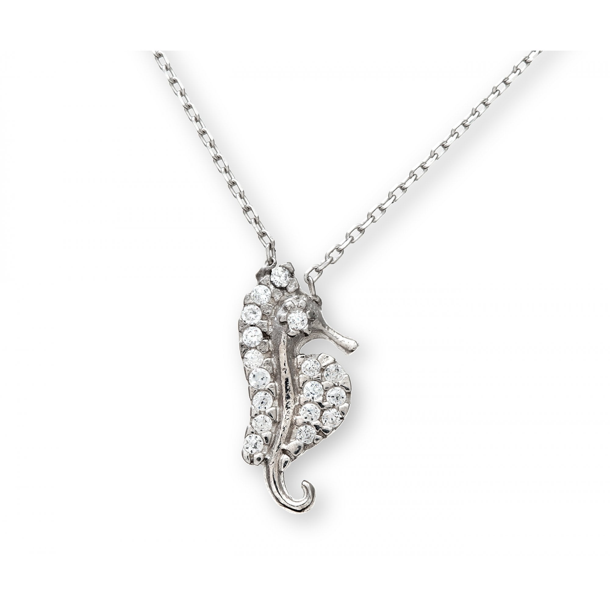 SPARKLD Sterling Silver Cubic Zirconia Sea Horse Pendant and 42 cm Chain