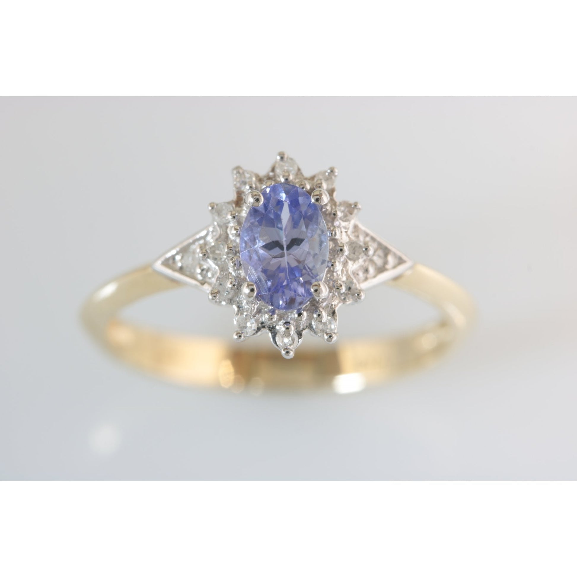 9ct Yellow And White Gold Sapphire 0.50ct And Diamond 0.07ct Cluster Ring