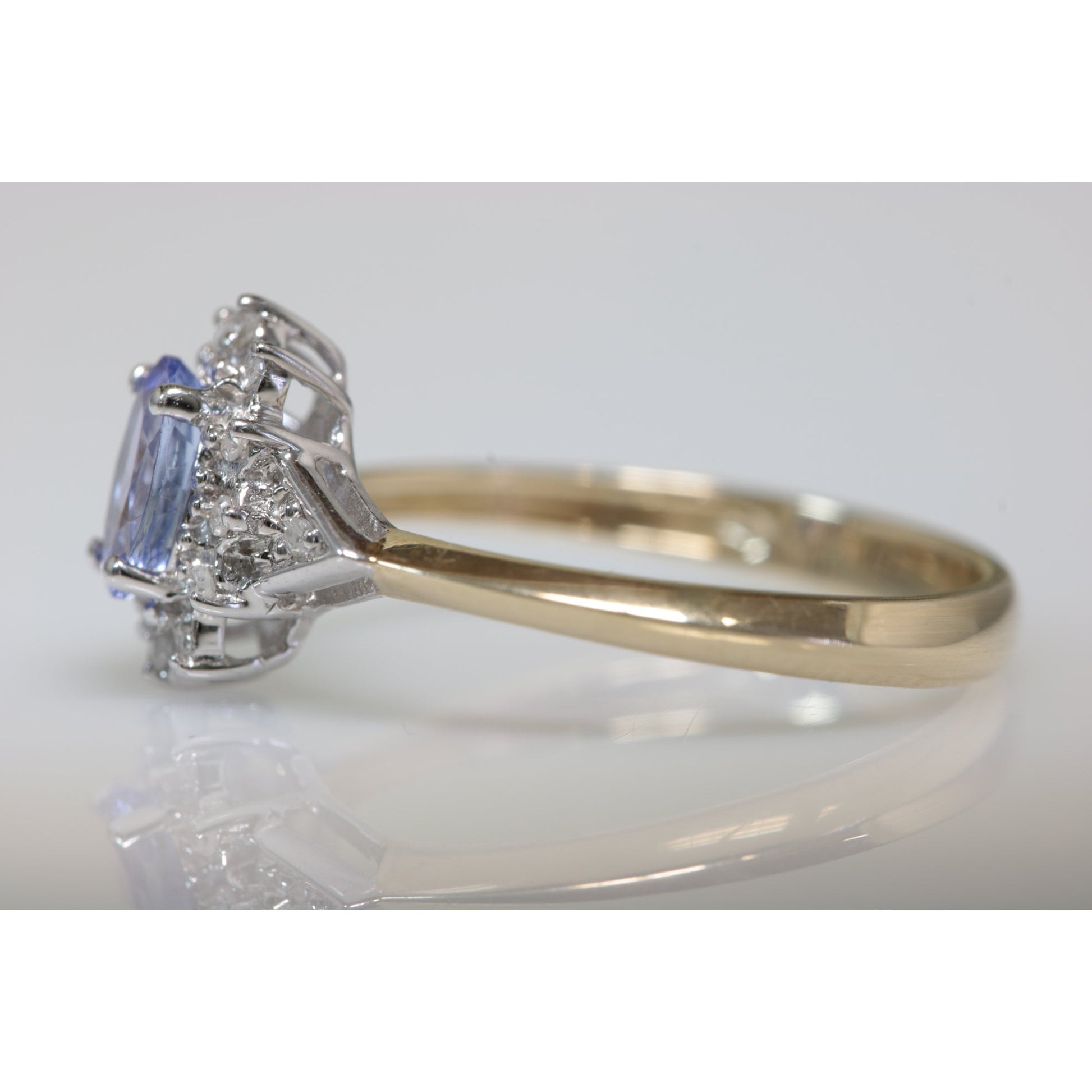 9ct Yellow And White Gold Sapphire 0.50ct And Diamond 0.07ct Cluster Ring