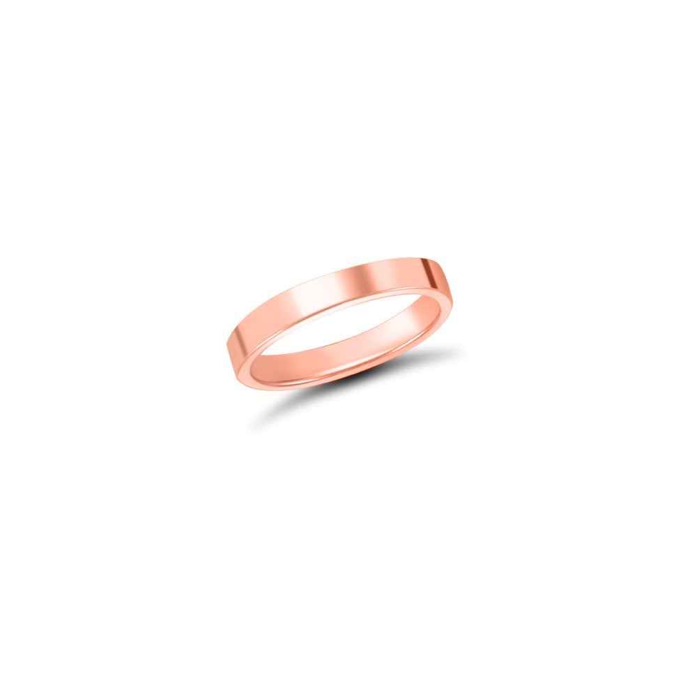 9ct Rose Gold 3mm Classic Flat Court Profile Mirror Finish Wedding Ring