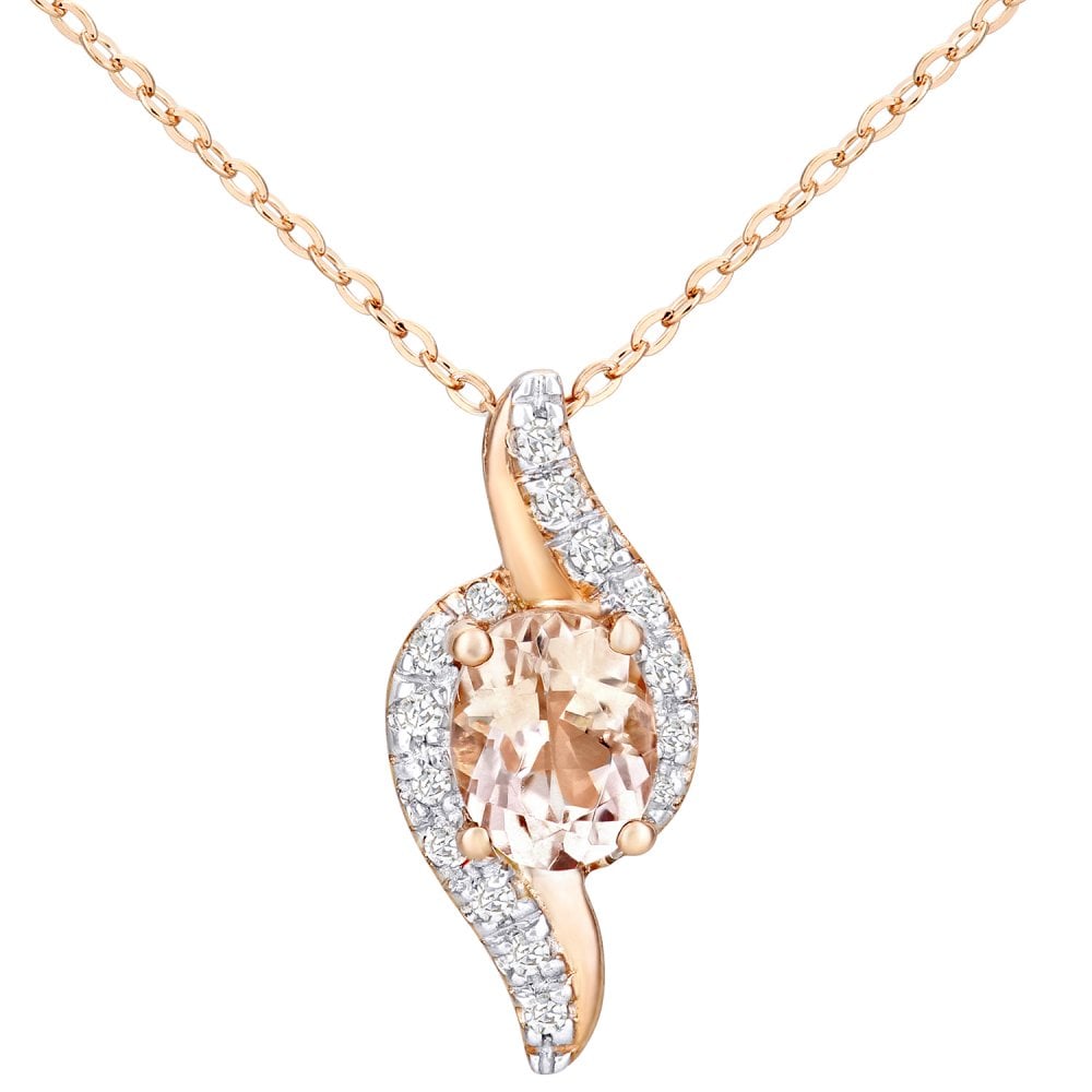 SPARKLD 9ct Rose Gold Morganite and 0.05ct Diamond Pendant and Chain
