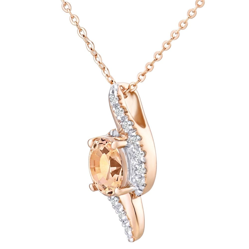 SPARKLD 9ct Rose Gold Morganite and 0.05ct Diamond Pendant and Chain