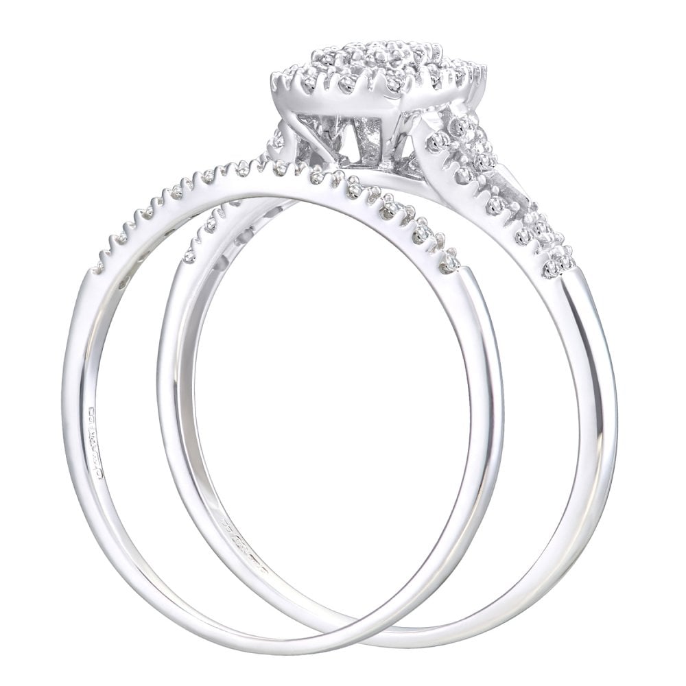 SPARKLD 9ct White Gold 0.25ct Diamond Halo Bridal Ring set