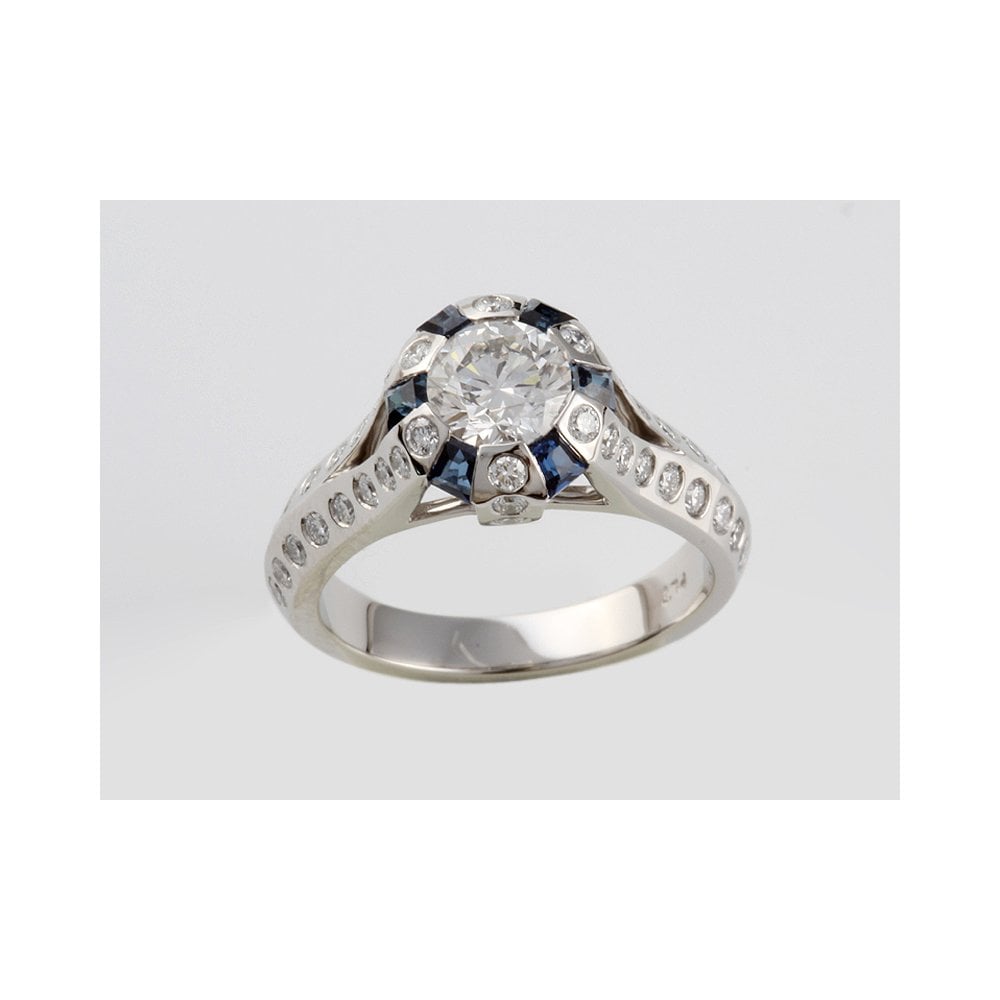 Platinum Diamond 1.15ct And Sapphire 0.38ct Dress Ring